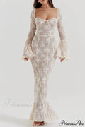 Vintage Cream Stylish Lace Maxi Dress