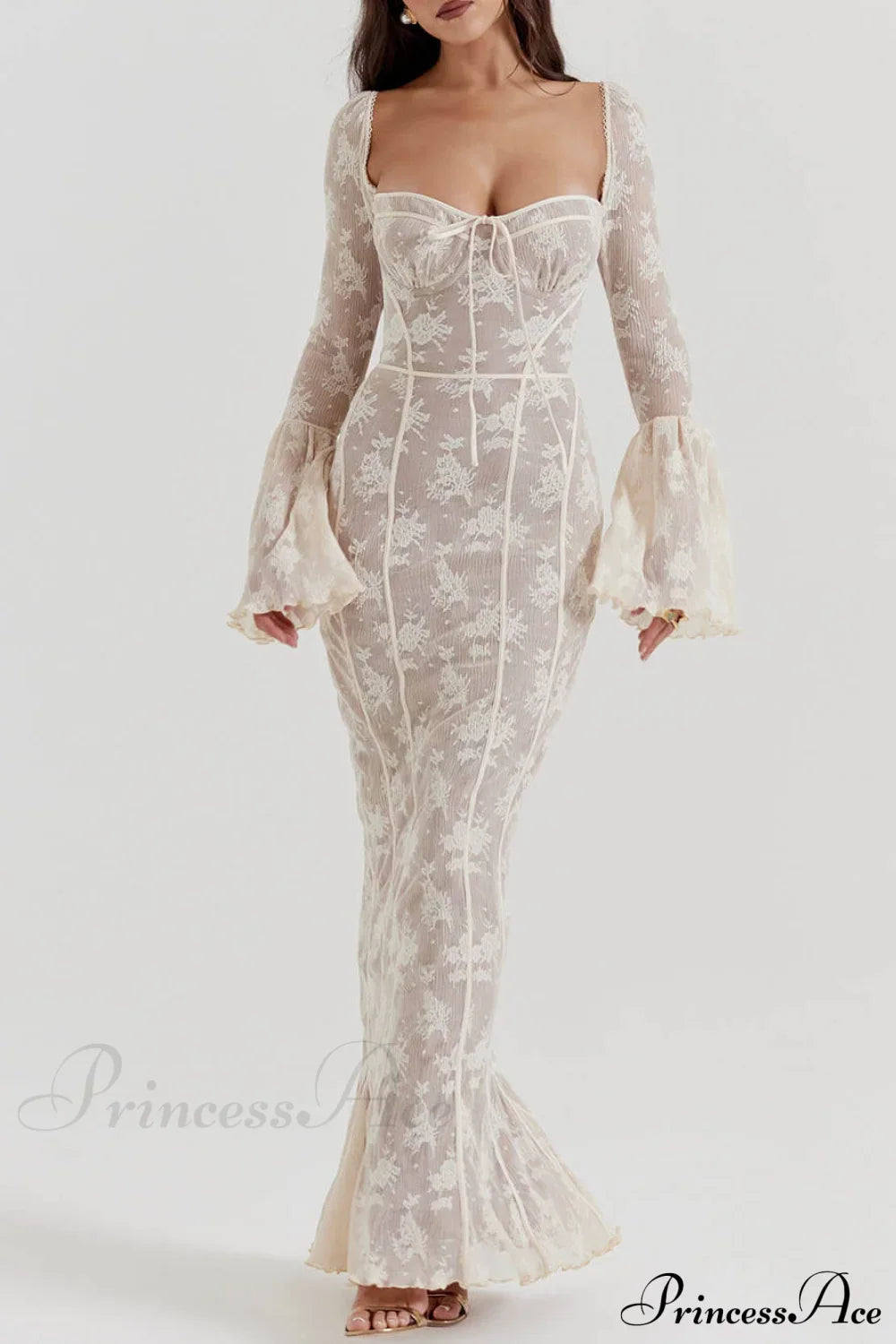 Vintage Cream Stylish Lace Maxi Dress