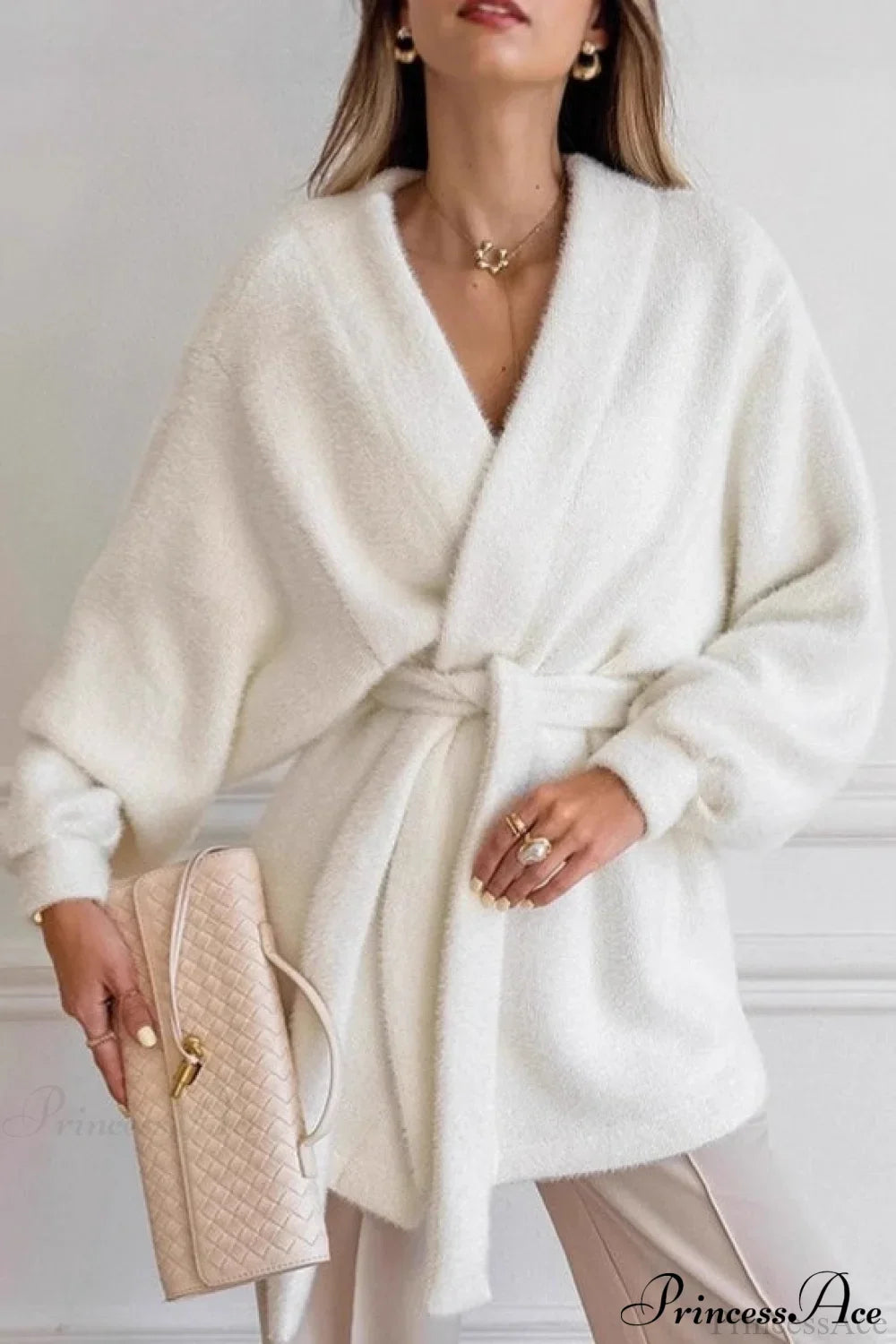 White Faux Fur Thickened Midi Elegant Coat